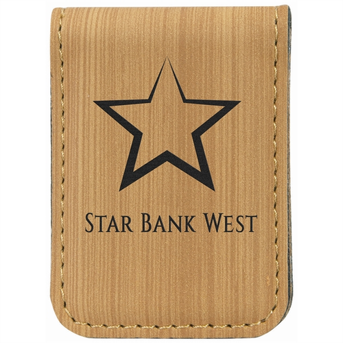Main photo of 1 3/4" X 2 1/2" Bamboo Laser Engraved Leatherette Money Clip