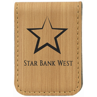 1 3/4" X 2 1/2" Bamboo Laser Engraved Leatherette Money Clip