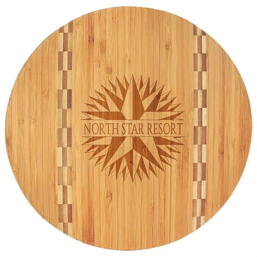Main photo of 11 3/4" Round Bamboo Cutting Board With Butcher Block Inlay