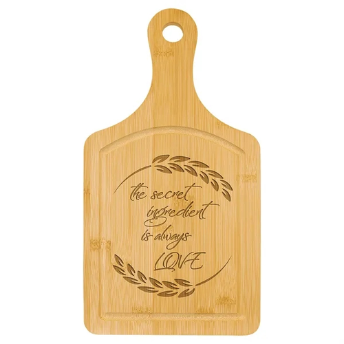 Main photo of 13 1/2" X 7" Bamboo Cutting Board Paddle Shape W/ Drip Ring