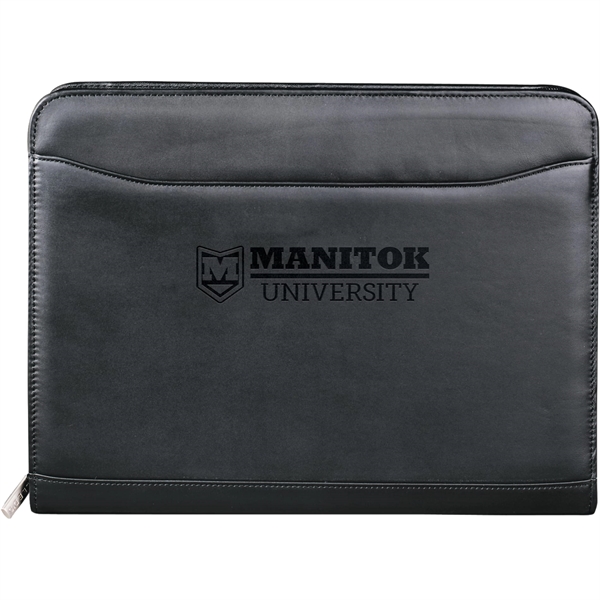 Black (Bk) color option for Fsc® Mix Millennium Leather Zippered Padfolio
