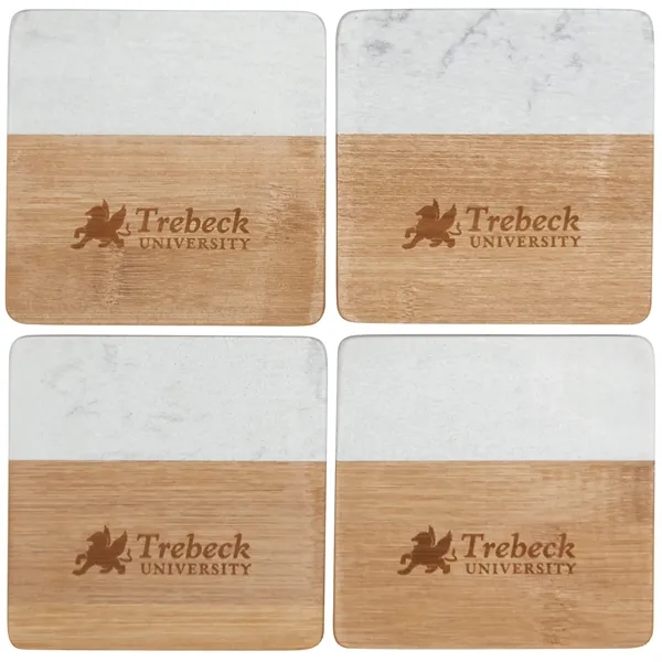 Natural/White color option for Marble And Bamboo Coaster Set