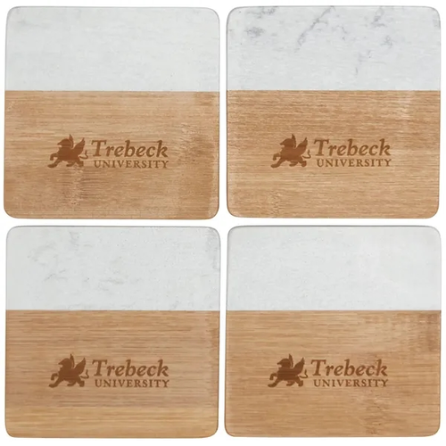 Main photo of Marble And Bamboo Coaster Set