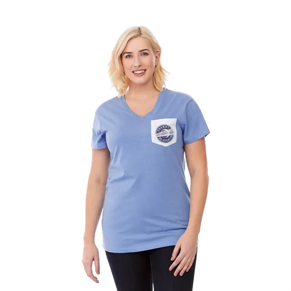 Sky Heather/White (422) color option for Women's Monroe Short Sleeve Pocket Tee