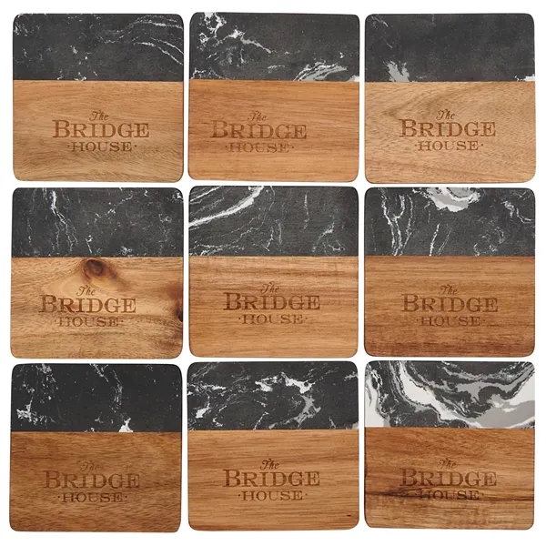 Black (Bk) color option for Black Marble And Wood Coaster Set
