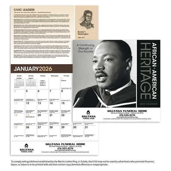 White color option for African American Heritage: Dr. Luther King, Jr. Calendar