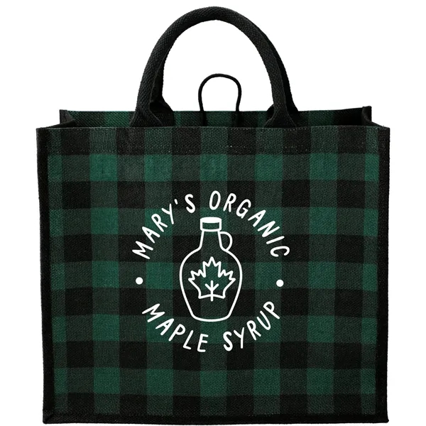 Green (Gr) color option for Buffalo Plaid Printed Jute Tote