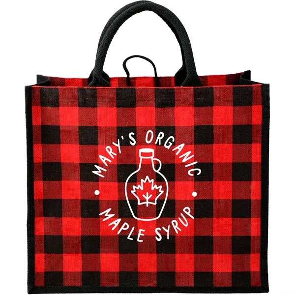 Red (Rd) color option for Buffalo Plaid Printed Jute Tote