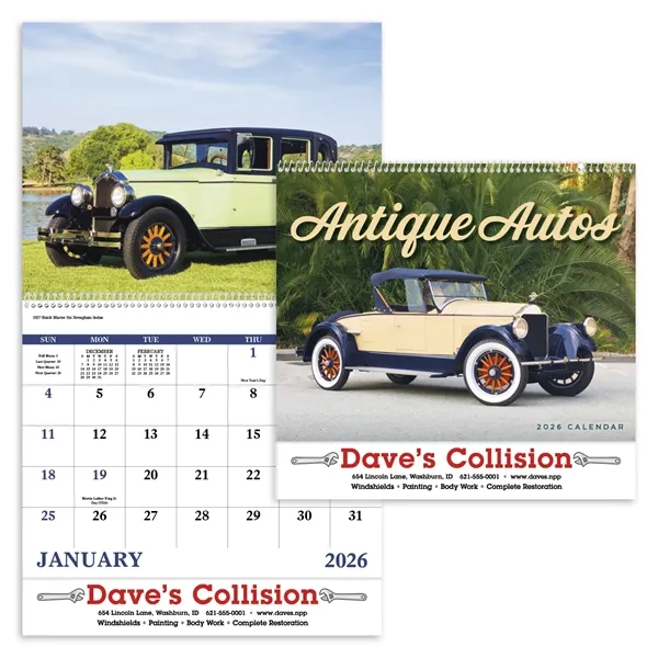 White color option for Antique Autos Spiral Calendar