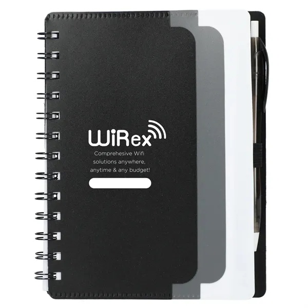 Black (Bk) color option for 5" X 7" Recycled Dual Pocket Spiral Notebook W Pen