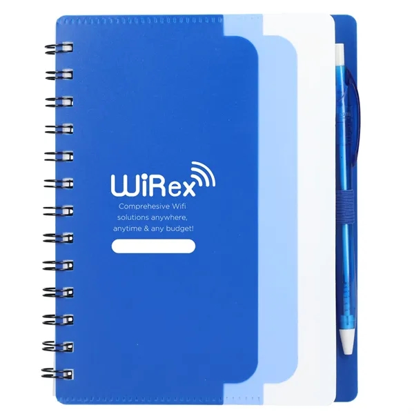 Blue (Bl) color option for 5" X 7" Recycled Dual Pocket Spiral Notebook W Pen