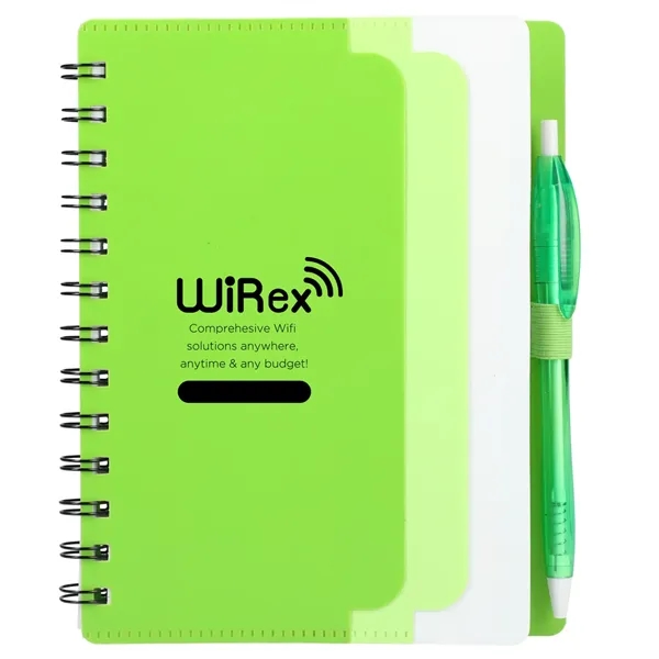Lime (Lm) color option for 5" X 7" Recycled Dual Pocket Spiral Notebook W Pen