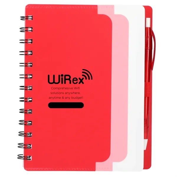 Red (Rd) color option for 5" X 7" Recycled Dual Pocket Spiral Notebook W Pen