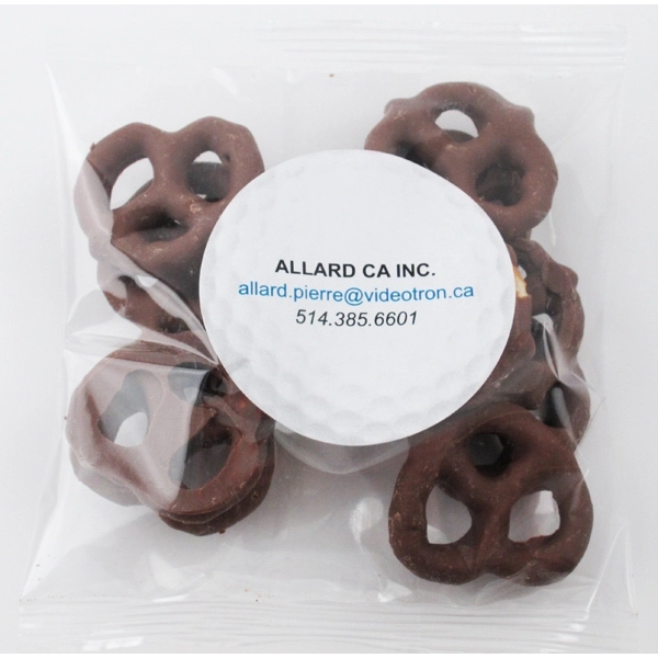 Clear color option for 2oz. Milk Chocolate Mini Pretzel Handfuls