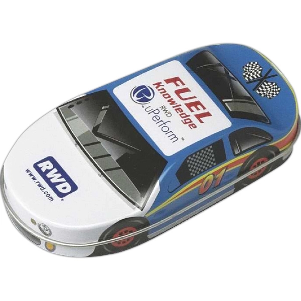 Blue-White color option for Race Car Tin Filled With Jelly Belly® Jelly Beans