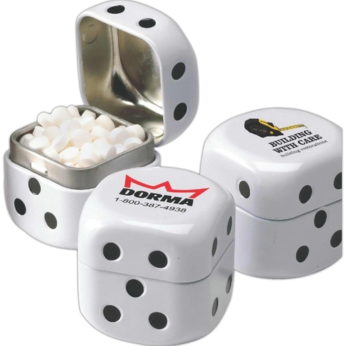 Main photo of Dice Shaped Direct Imprint Tin Filled With Micro Mints®