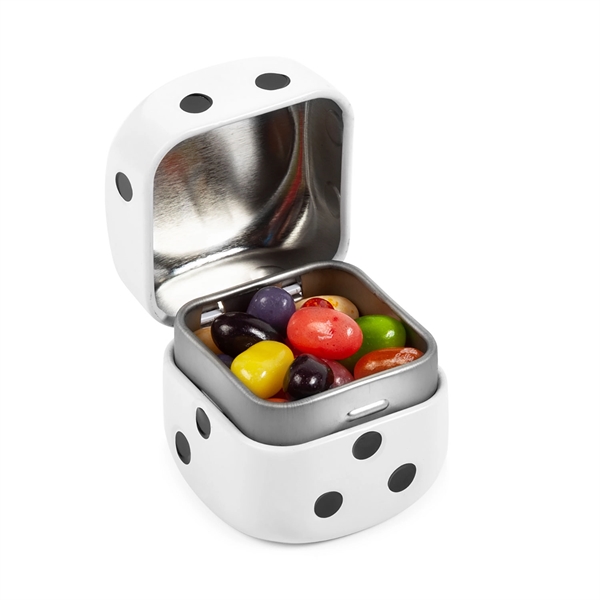 White color option for Dice Shaped Tin Filled With Jelly Belly® Jelly Beans