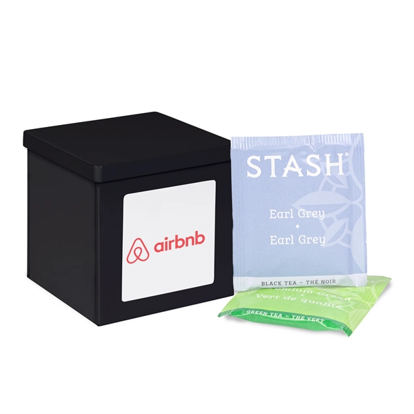 Black color option for White Canister With Label Filled With Stash Tea Assortment