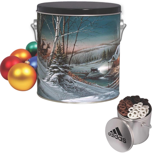 Photo of Imprinted One Gallon Tin With Chocolate And Yogurt Pretzels