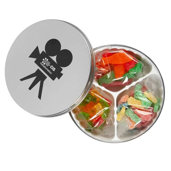 Silver-Black color option for Movie Reel Confections Tin