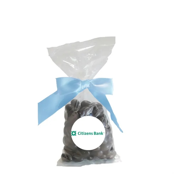 Clear color option for Dark Chocolate Almonds In Stand Up Mug Drop Bag With Bow