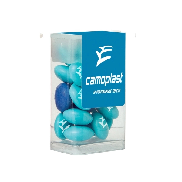 Clear color option for Mini Flip Top Tube With Imprinted Chocolate Buttons