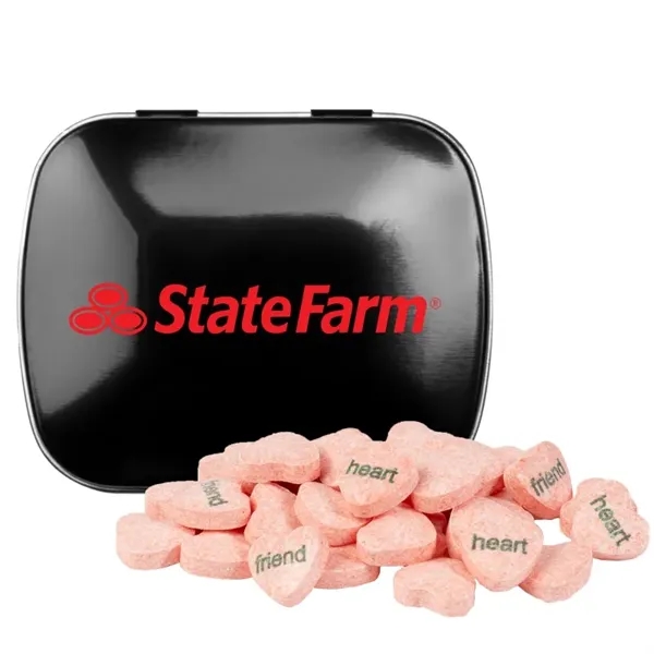 Black color option for Domed Tin   Imprinted Conversation Hearts