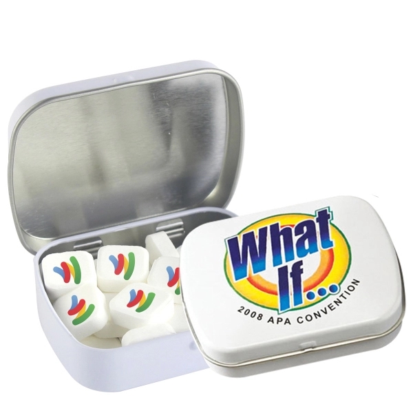 White color option for Domed Tin   Imprinted Square Mints