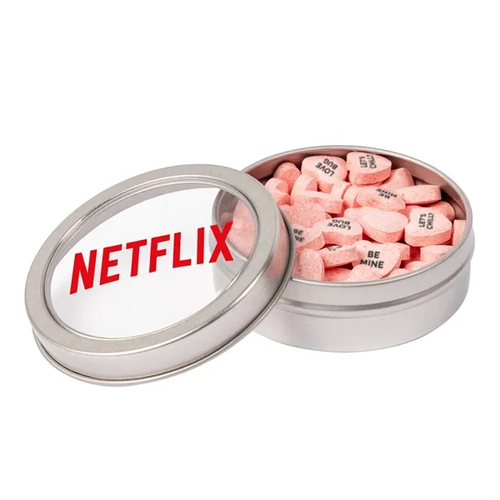 Main photo of Small Top View Tin   Imprinted Conversation Hearts