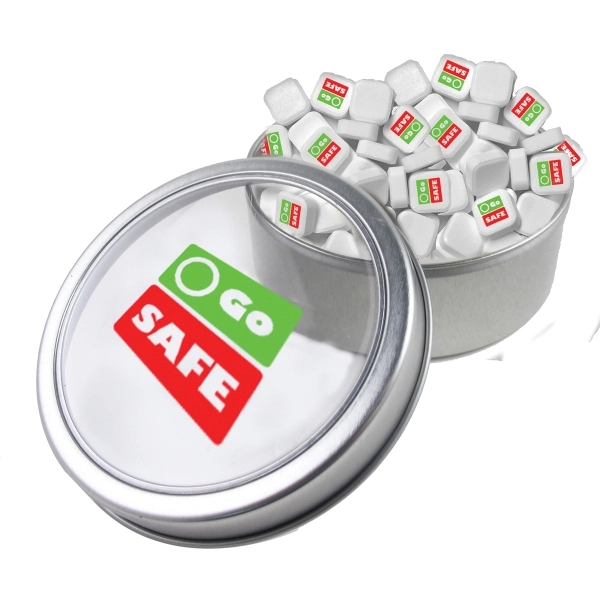 Silver color option for Small Top View Tin   Imprinted Square Mints
