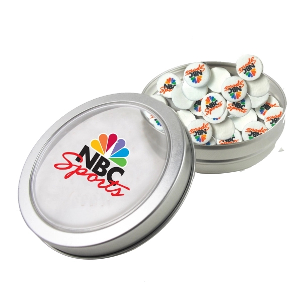 Silver color option for Small Top View Tin   Imprinted Round Mints