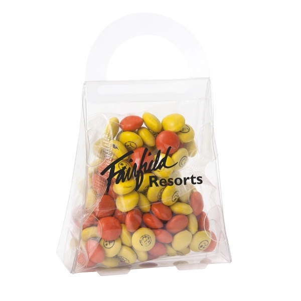 Clear color option for Purse Acetate Box With Imprinted Chocolate Buttons