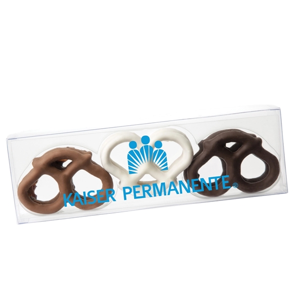Clear color option for 3 Ring Pretzel Acetate With Chocolate Trio Of Pretzels