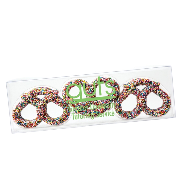 Clear color option for 3 Ring Pretzel Acetate With Nonpareil Pretzels