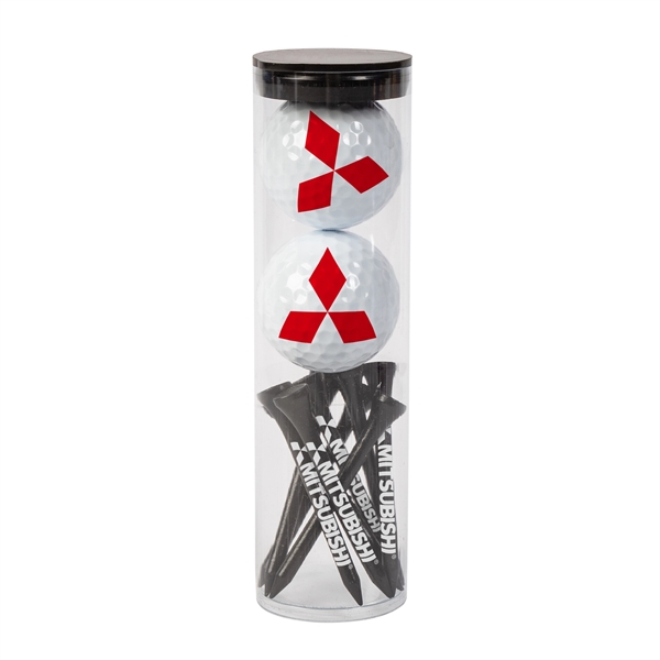 Clear-Black color option for 2 Golf Balls With Tees  In Tube