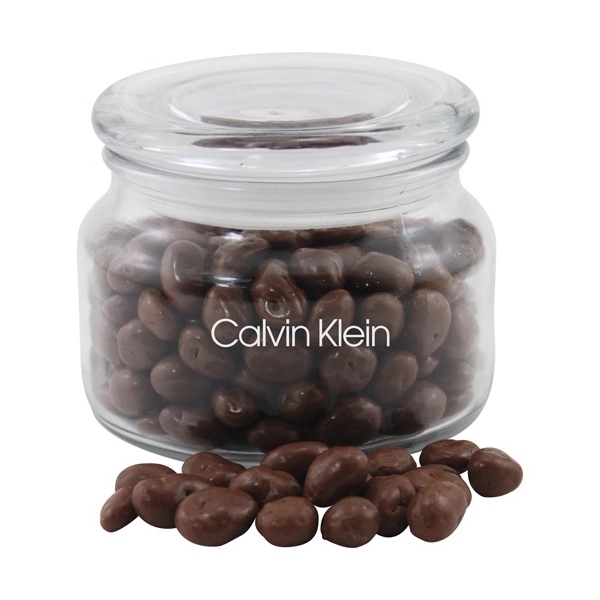 Clear color option for Chocolate Covered Raisins In A Glass Jar With Lid