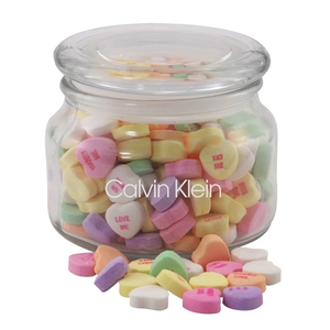 Photo of Conversation Hearts Candy In A Glass Jar With Lid