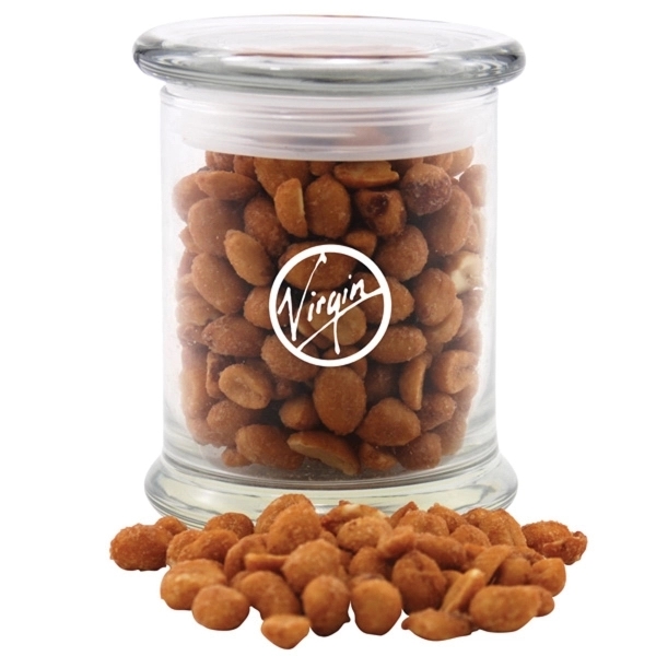 Clear color option for Honey Roasted Peanuts In A Large Round Glass Jar With Lid