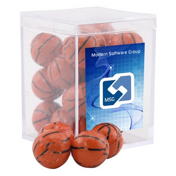 Clear color option for Chocolate Basketballs In A Clear Acrylic Square Box
