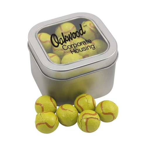 Main photo of Large Tin With Window Lid And Chocolate Tennis Balls