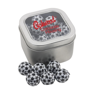 Photo of Large Tin With Window Lid And Chocolate Soccer Balls