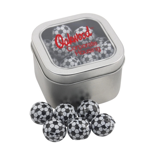 Main photo of Large Tin With Window Lid And Chocolate Soccer Balls