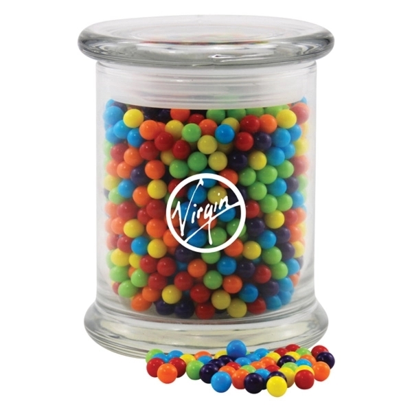 Clear color option for Mini Jawbreakers Candy In A Large Round Glass Jar With Lid