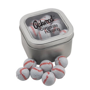 Photo of Large Tin With Window Lid And Chocolate Baseballs