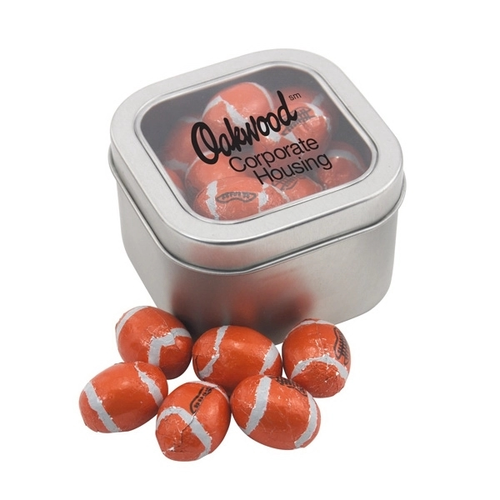 Main photo of Large Tin With Window Lid And Chocolate Footballs