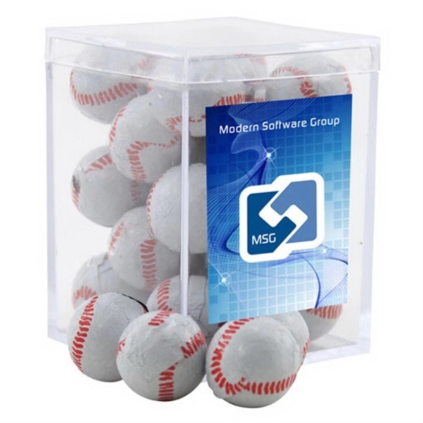 Clear color option for Chocolate Baseballs In A Clear Acrylic Square Box