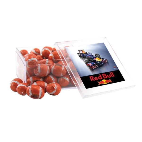 Clear color option for Chocolate Footballs In A Clear Acrylic Large Box
