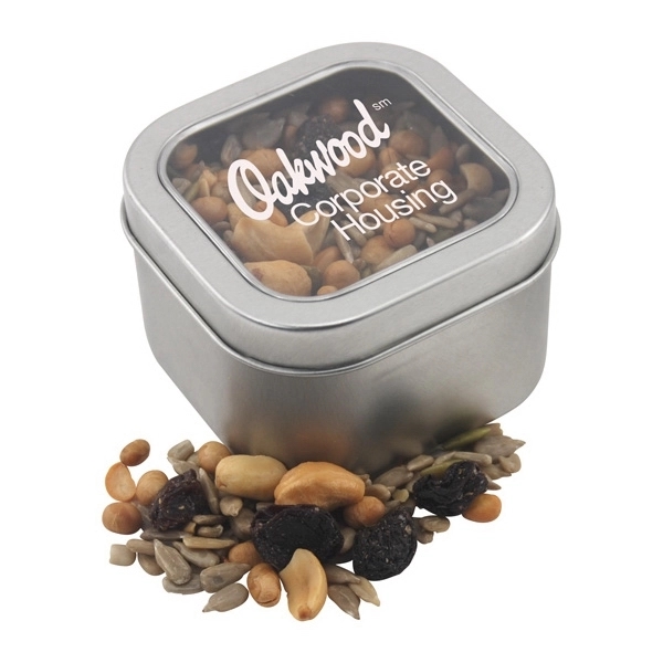 Silver color option for Large Tin With Window Lid And Trail Mix