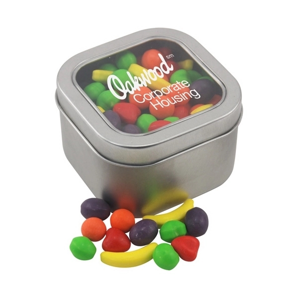 Silver color option for Large Tin With Window Lid And Candy Fruitz