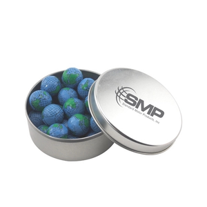 Photo of Large Round Metal Tin With Lid And Chocolate Globes